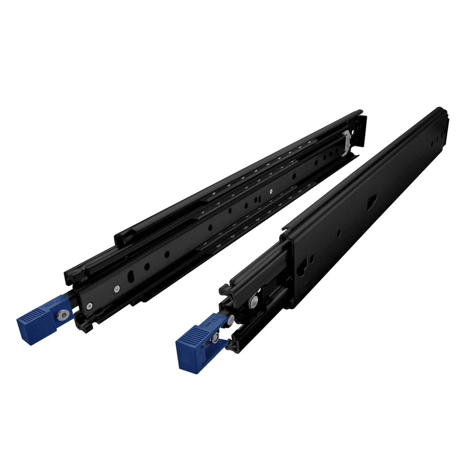 SOTECH Schwerlastauszug 200 kg KV2-200-H76-1100 EH 1117,6 mm Schwarz VarioSlide Zweihandverriegelung mit Lock In Out Einrastfunktion Blauer Hebel