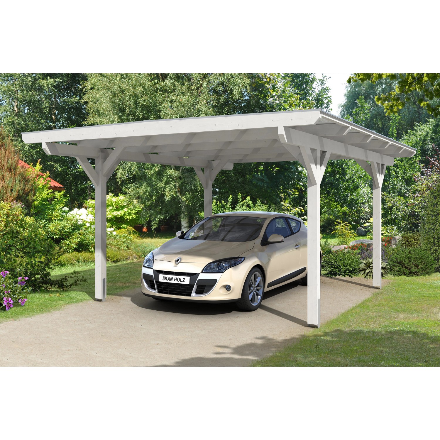 Skan Holz Carport Odenwald 428 cm x 541 cm gerade Kopfbänder Weiß günstig online kaufen