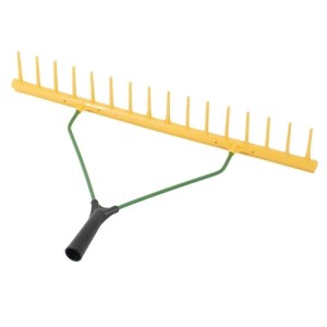 Gelber Galaflor Gartenrechen aus Kunststoff mit 16 Zinken und Egalisierkante.
