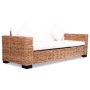 vidaXL Rattan Sofa-Set, 15-teilig, Natur-Rattan mit cremeweißen Polstern und Kissen.