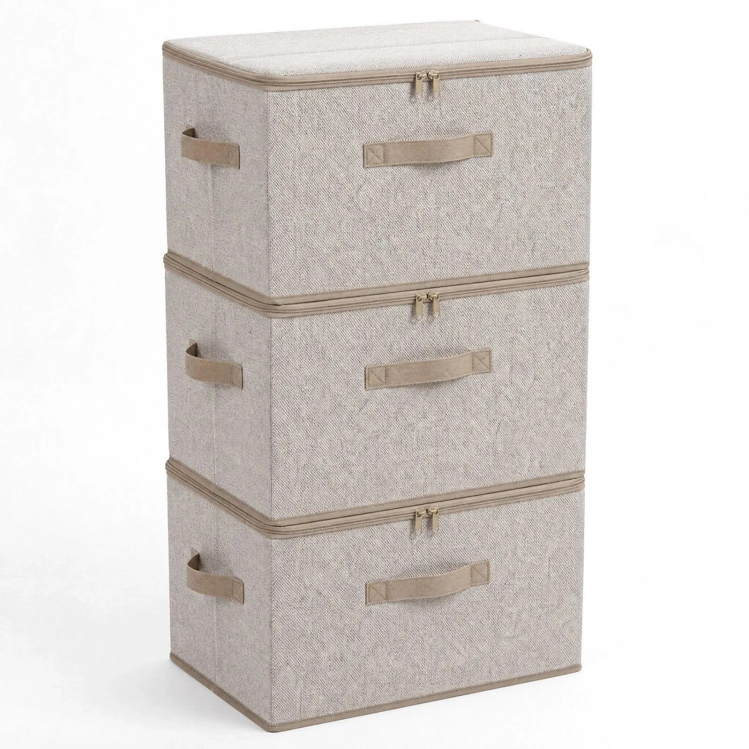 Sekey Aufbewahrungsboxen Stoffboxen mit Deckel 45 L Stapelbar Faltbar 3er Set Ordnungsbox Organizer für Kleidung Vliesstoff Kleiderschrank und Regal