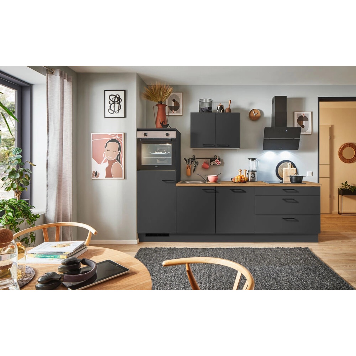 pino Küchenzeile 260 cm Grafit Anschlag,inks 1 Geräteschrank günstig online kaufen