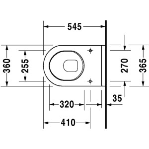 Technische Zeichnung Duravit Wand-WC Starck 3, 54 cm, weiß, Maße und Befestigungsabstand 23 cm.