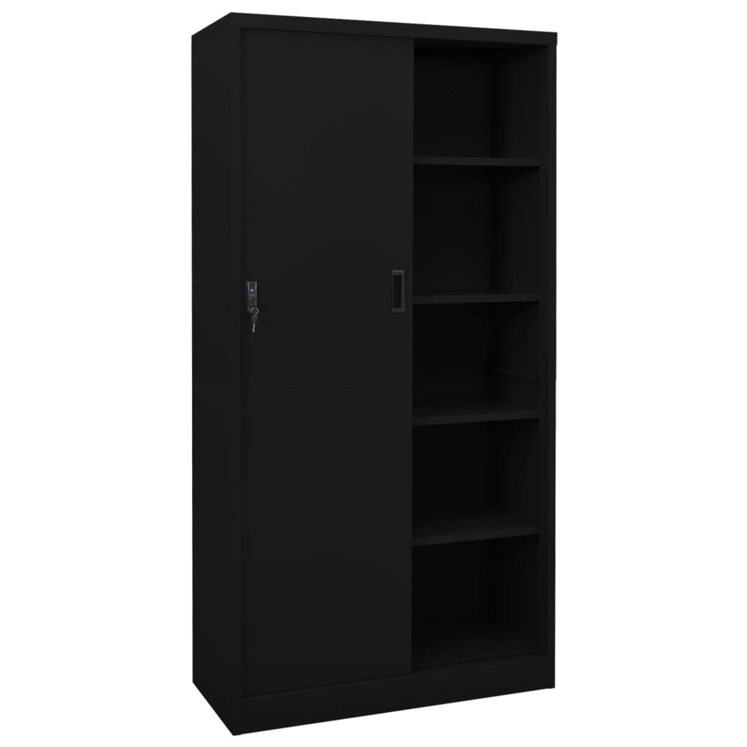 Büroschrank Mit Schiebetür Schwarz 90x40x180 Cm Stahl günstig online kaufen
