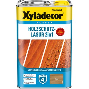 Xyladecor Holzschutz-Lasur 2in1 Eiche matt, 4 l Dose. Holzlasur für Aussen.