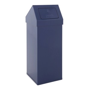 Blauer, eckiger PROREGAL Abfallbehälter Haiti mit Push-Deckel, 110 Liter.