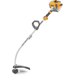 Stiga GT 330 A Benzin-Rasentrimmer mit gebogenem Schaft und gelbem Motor.