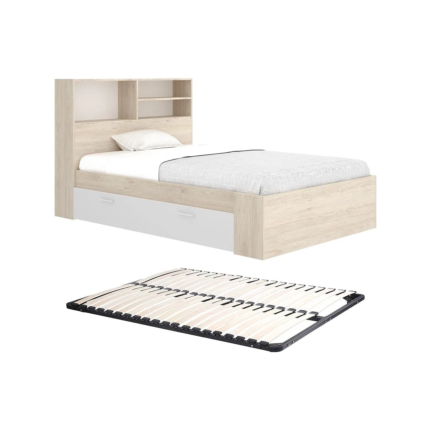 Vente-unique Bettrahmen Vardiel Naturfarben Hell  Weiß 217.6 cm