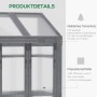 Detailaufnahme: Graues Outsunny Gewächshaus aus Tannenholz mit Polycarbonatplatten.