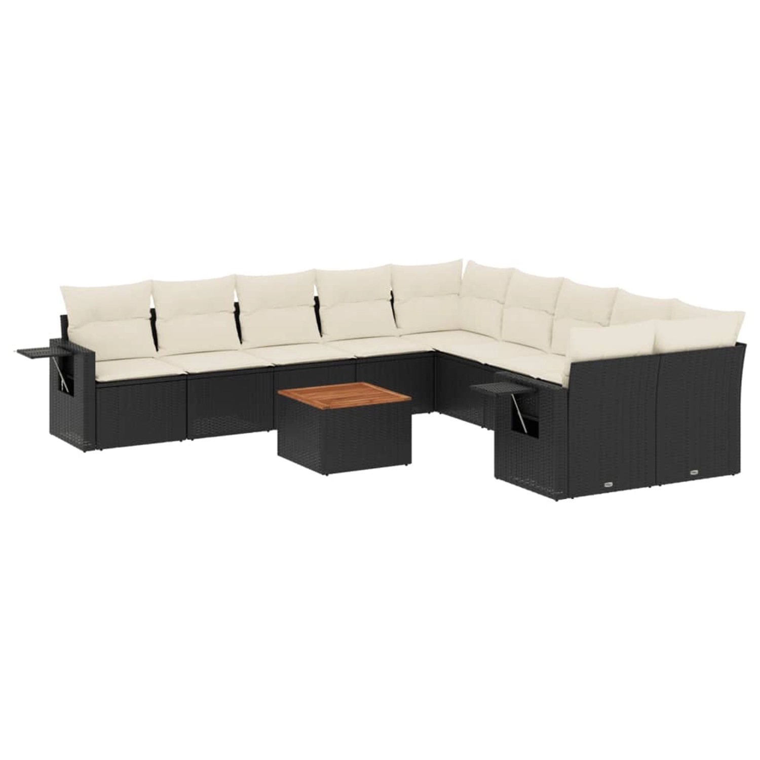 vidaXL 11-Tlg Garten-Sofagarnitur mit Kissen Schwarz Poly Rattan 3257085