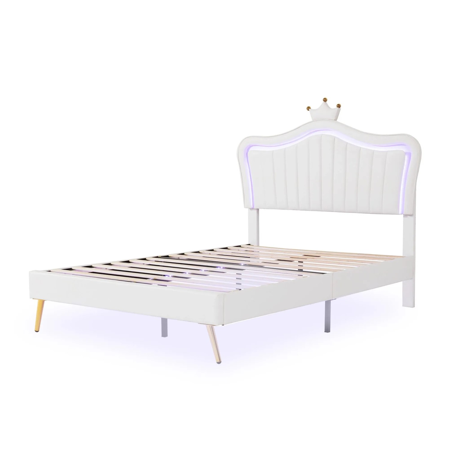 okwish Polsterbett 140×200 Kinderbett mit LED-Leuchten ohne Matratze