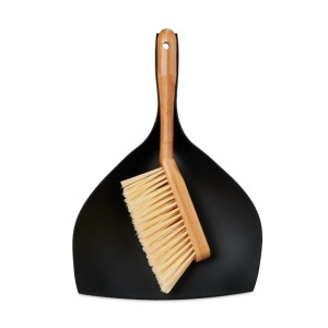 Relaxdays Kehrgarnitur Kunststoff Bambus Schwarz Natur Leicht Platzsparend 36 cm x 25 cm x 6 cm