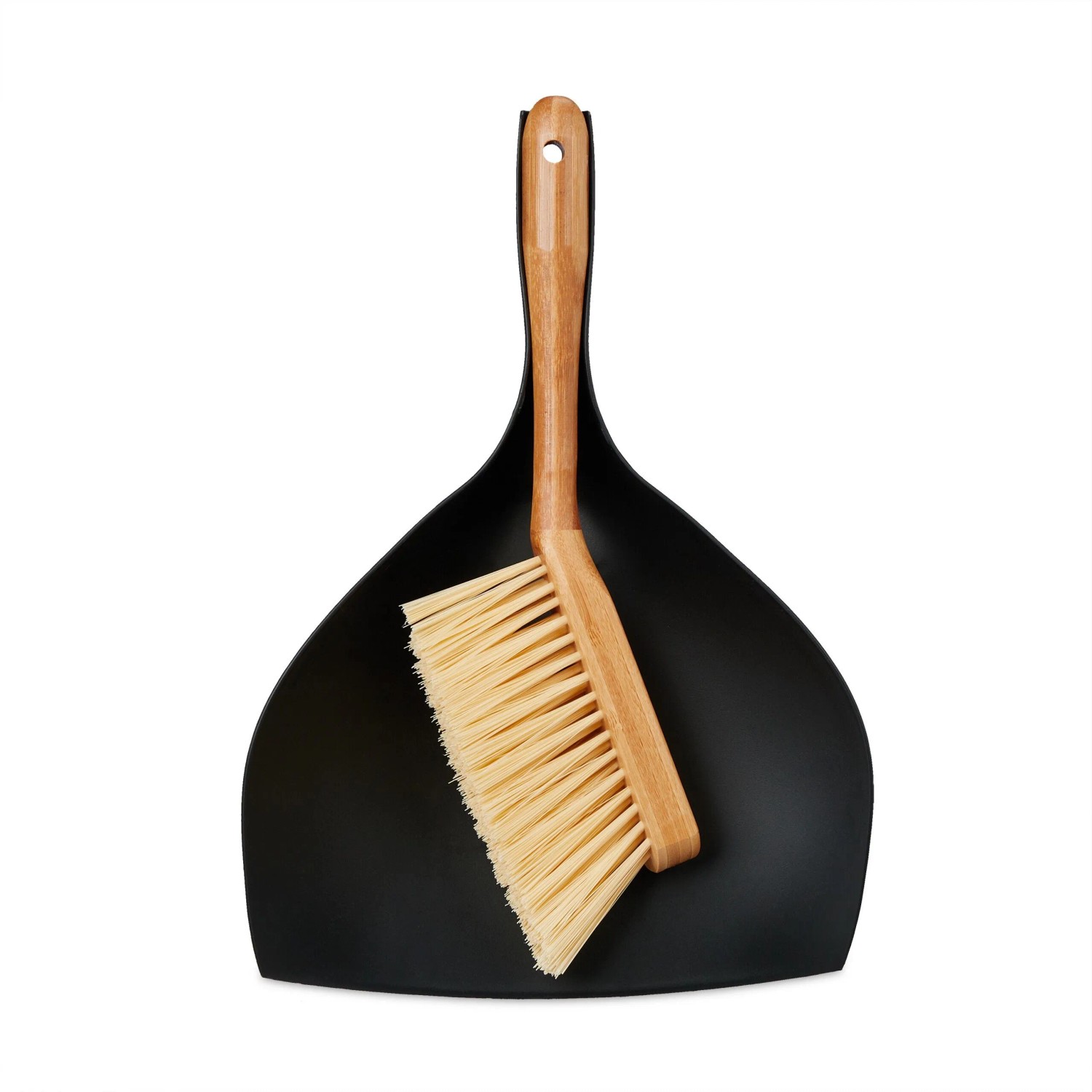 Relaxdays Kehrgarnitur Kunststoff Bambus Schwarz Natur Leicht Platzsparend 36 cm x 25 cm x 6 cm