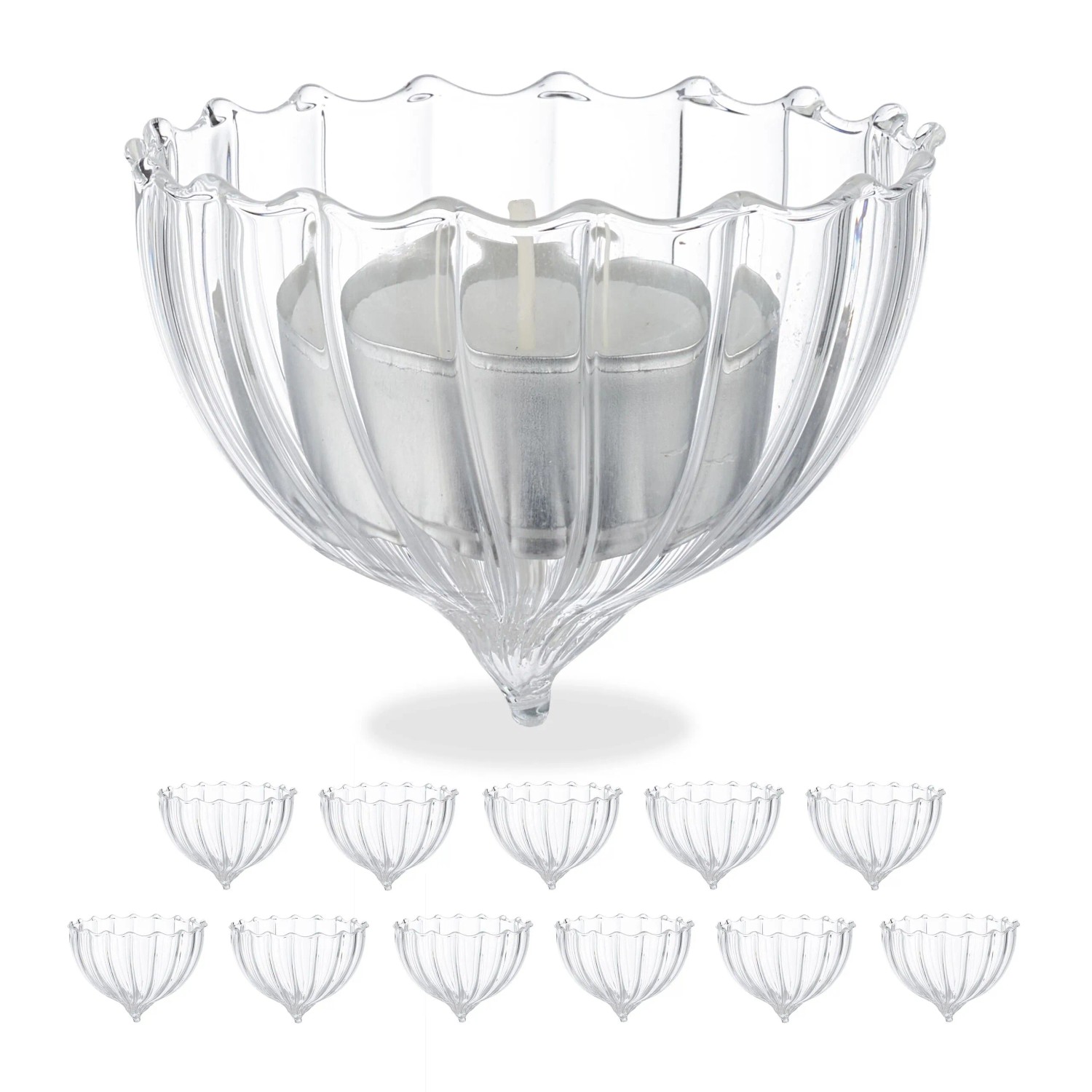 Relaxdays Teelichthalter Glas Transparent Schwimmend 12er Set 5 cm x 6,5 cm