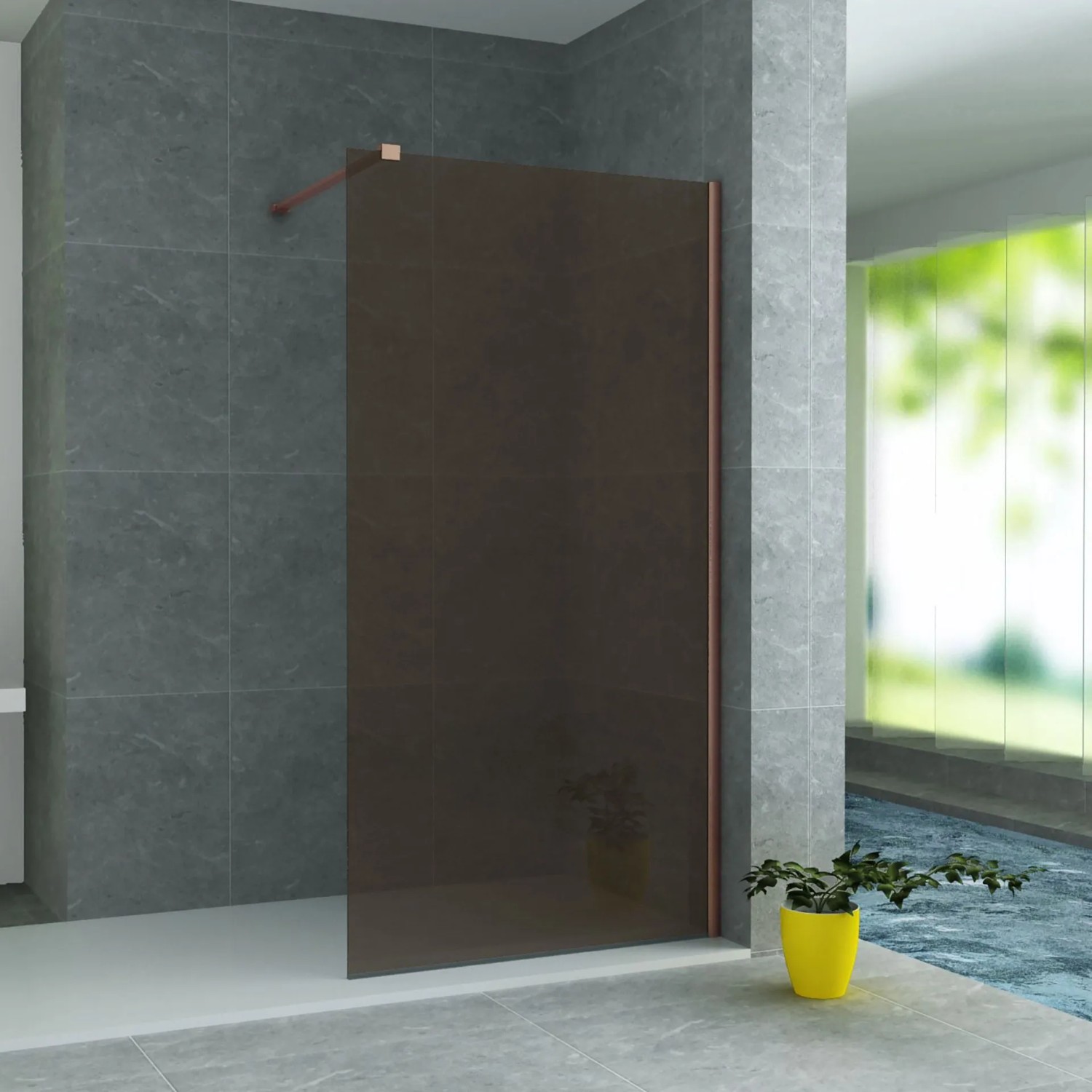 Belvit Duschwand Duschabtrennung Bronze mit Kupferprofil 8mm 90x200cm