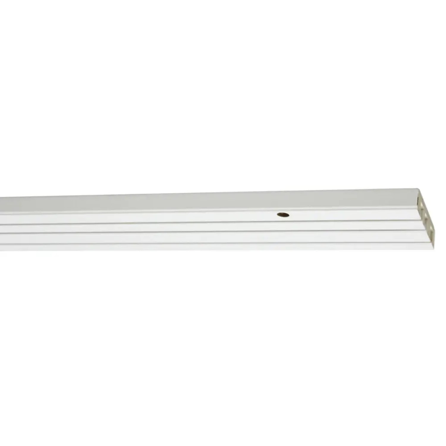 Weiße, 3-läufige Gardinia Vorhangschiene GE3, 150 cm lang, zur Deckenmontage.