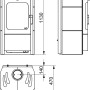 Technische Zeichnung: Hark Küchenofen Keramik Weiß 5 kW mit Maßen (Höhe, Breite, Tiefe).