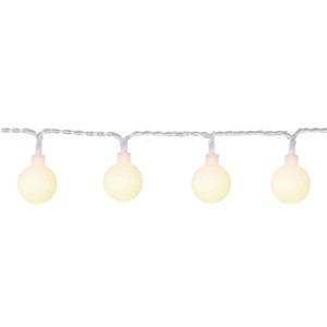 Weiße Eglo LED Lichterkette Libisa mit 50 Kugel-Leuchten für den Außenbereich.