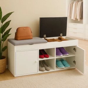 Relaxdays Schuhbank MDF Weiß Grau Klappbar Gepolstert 49,5 cm x 100 cm x 34 cm 25,6 kg