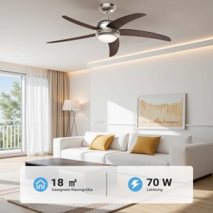 Wiltec Deckenventilator Ø136Cm Ventilator 70W Deckenlüfter Lampe Fernbedienung