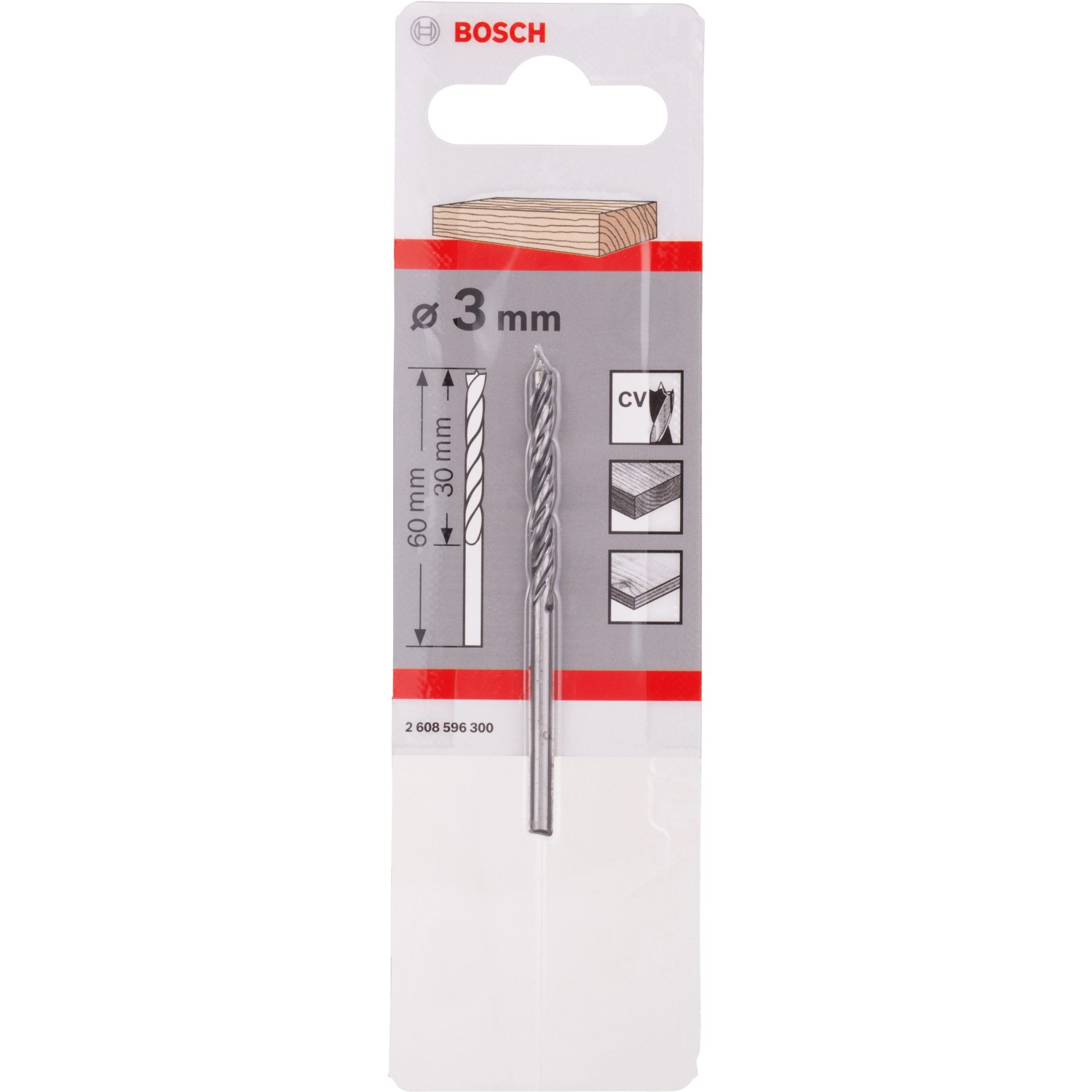 Bosch Holzspiralbohrer Pro, 3 mm, für präzise Bohrungen in Holz.