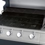 Detailansicht der Outdoor-Küche mit Gasgrill in Schwarz-Edelstahl, Grillfläche und Bedienelemente im Fokus.