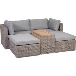 Graues 5-tlg. Greemotion Lounge-Set Olea Wood aus Stahl mit Tisch und Polstern für Balkon oder Terrasse.