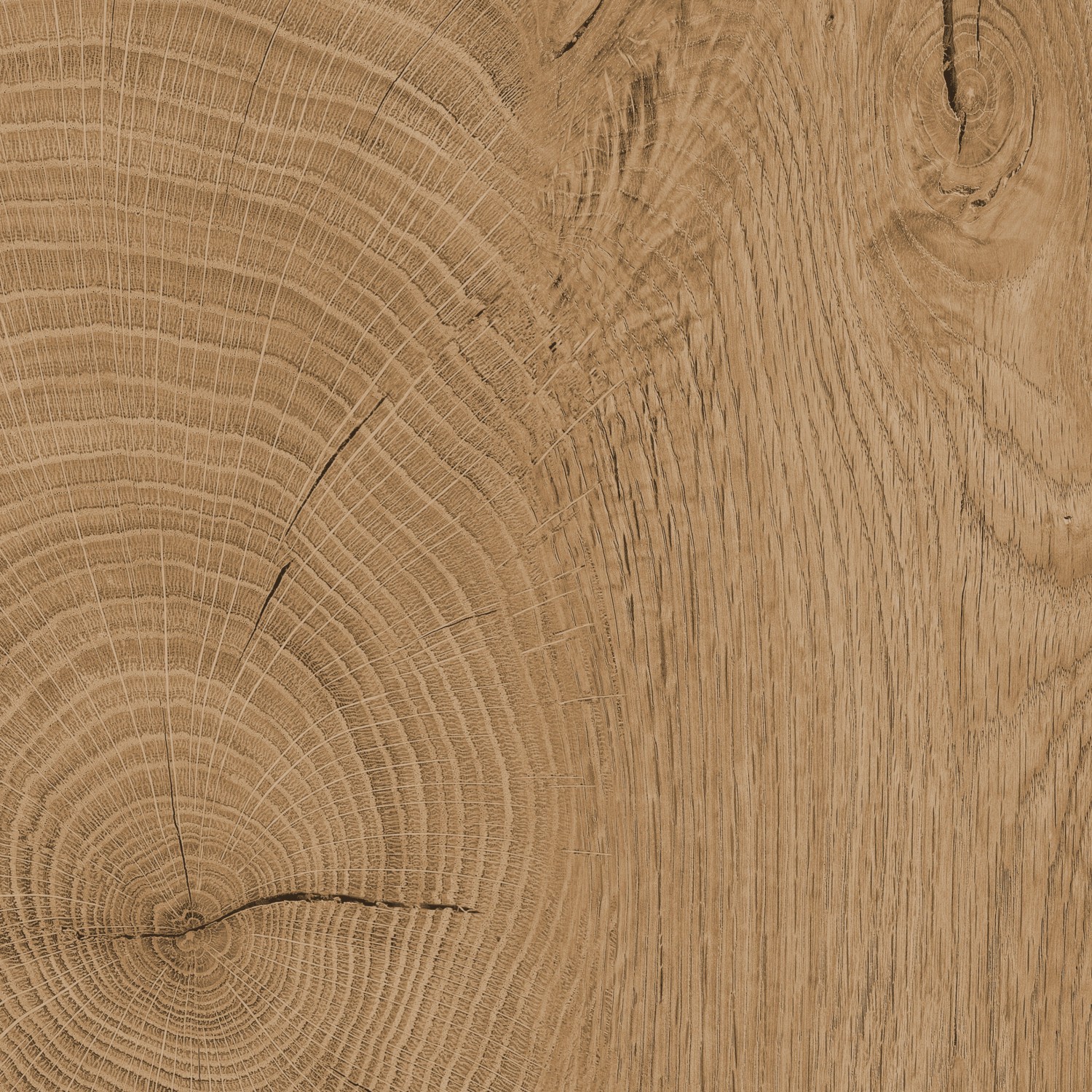 Detailaufnahme der Kaindl Arbeitsplatte Eiche Endgrain Classic mit markanter Holzstruktur.