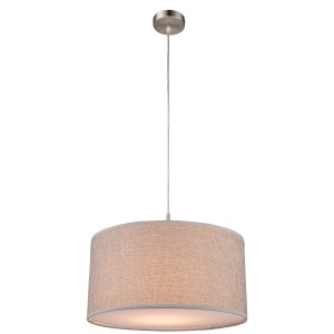 Globo Pendelleuchte Paco, Stoffschirm grau, Nickel matt, Ø 40 cm.