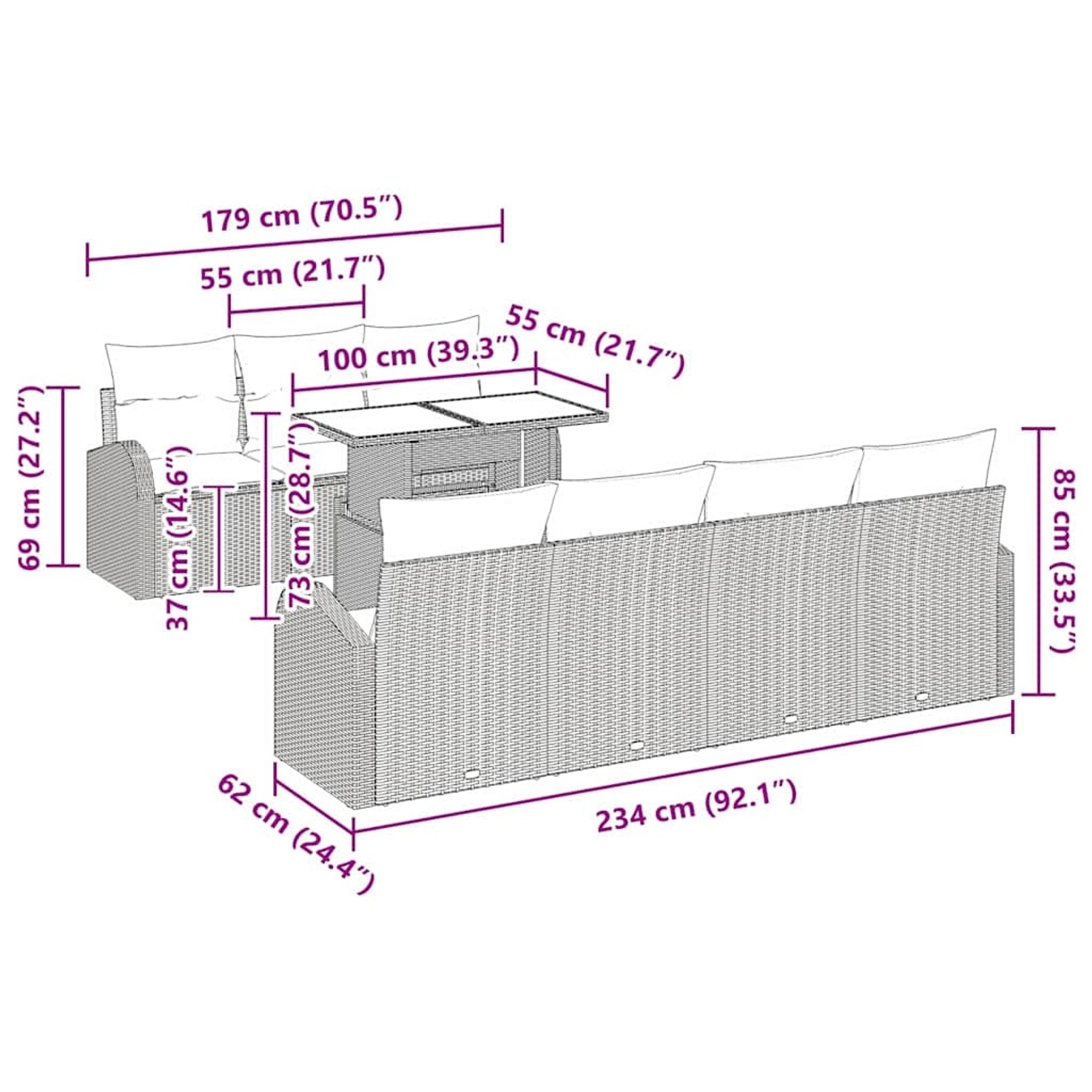 vidaXL Garten-Sofa-Set mit Kissen 8-Tlg Beige Poly Rattan 3348586 günstig online kaufen