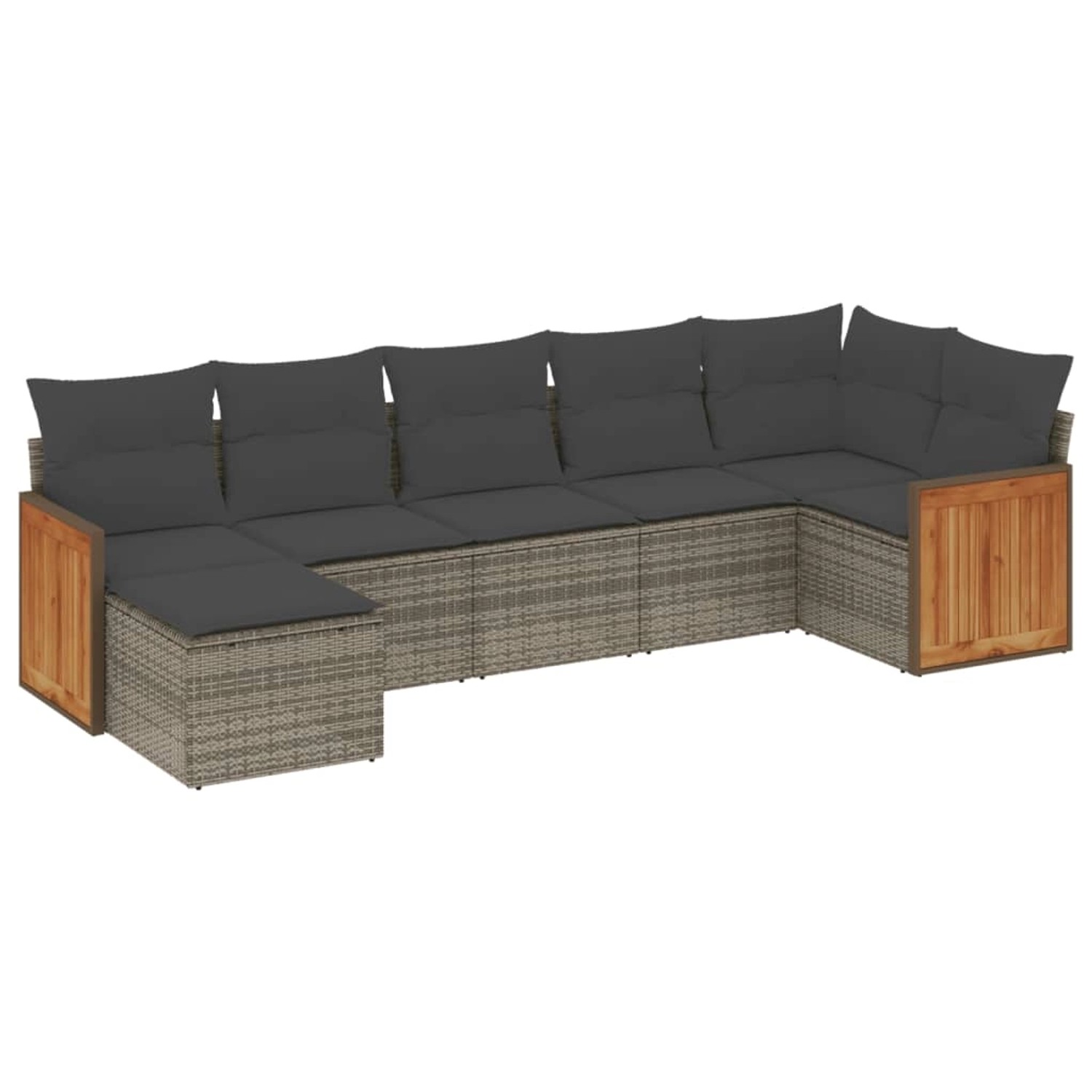 vidaXL 7-Tlg Garten-Sofagarnitur mit Kissen Grau Poly Rattan 3227873