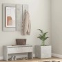 vidaXL Flurmöbel-Set in Betongrau mit Bank, Spiegel, Garderobe und Pflanzgefäß.