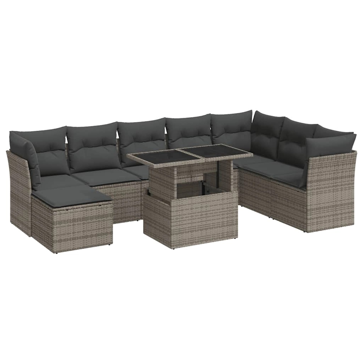 vidaXL 9-Tlg Garten-Sofagarnitur mit Kissen Grau Poly Rattan 3326211
