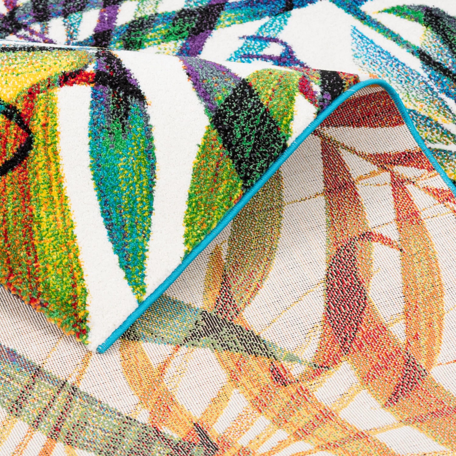 Bunter Pergamon Designer Teppich Faro Tropical mit Zweigen, 80x150cm.