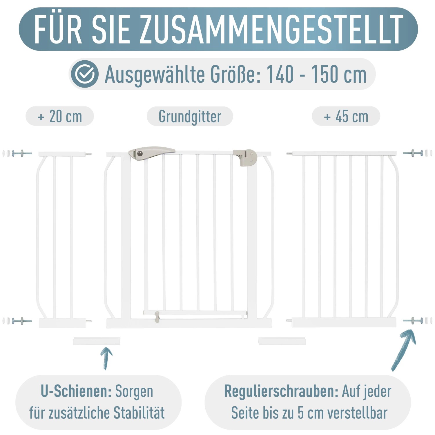 ib style Türschutzgitter Berrin 58-185cm Treppenschutzgitter für Kinder und Haustiere Ohne Bohren Weiß 140-150 cm_9