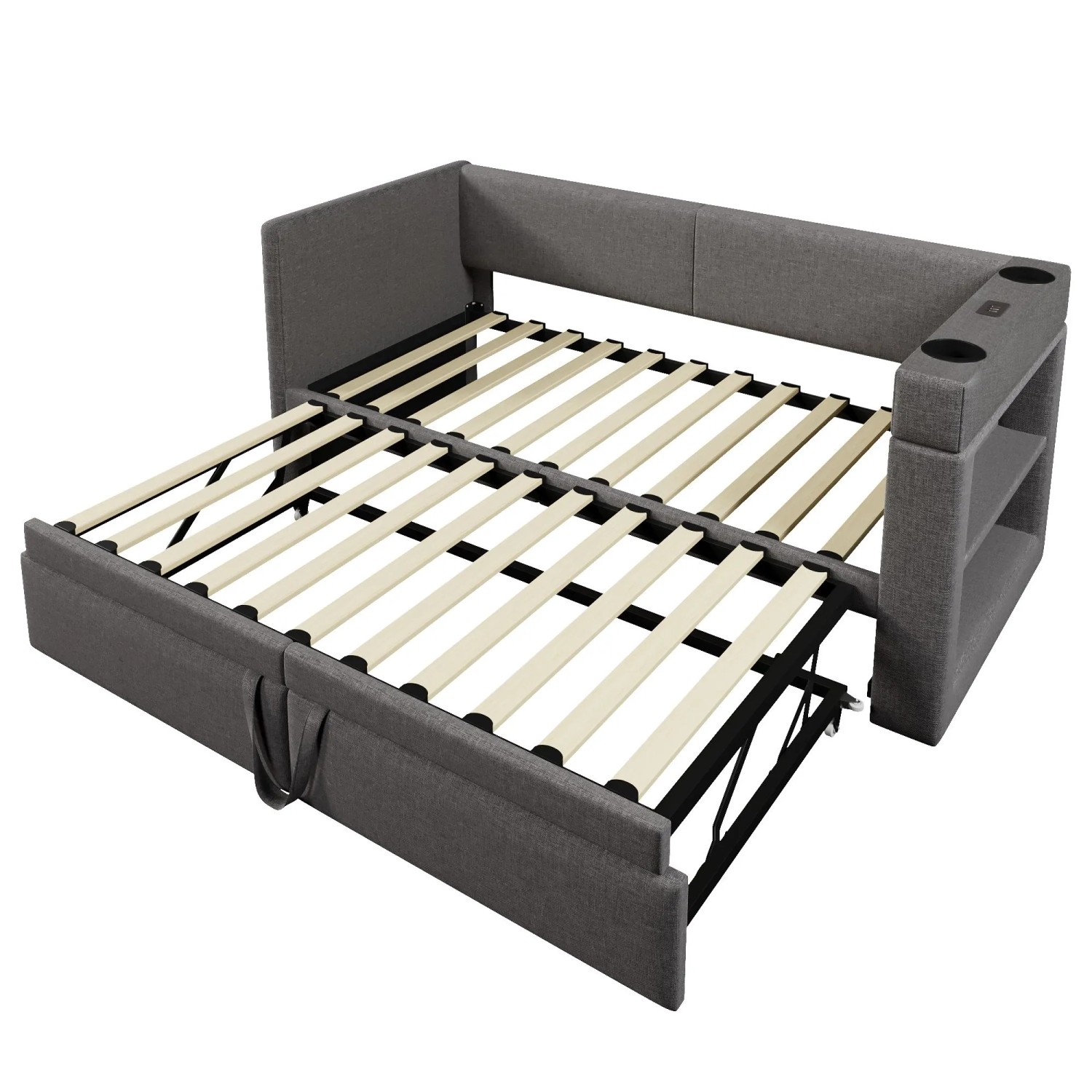 Merax Daybett 90x200cm Schlafsofa USB-C Leinen Grau