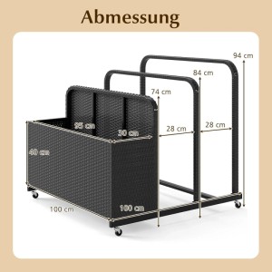 Costway Pool Aufbewahrungskorb mit Rollen Pe Rattan Schwarz