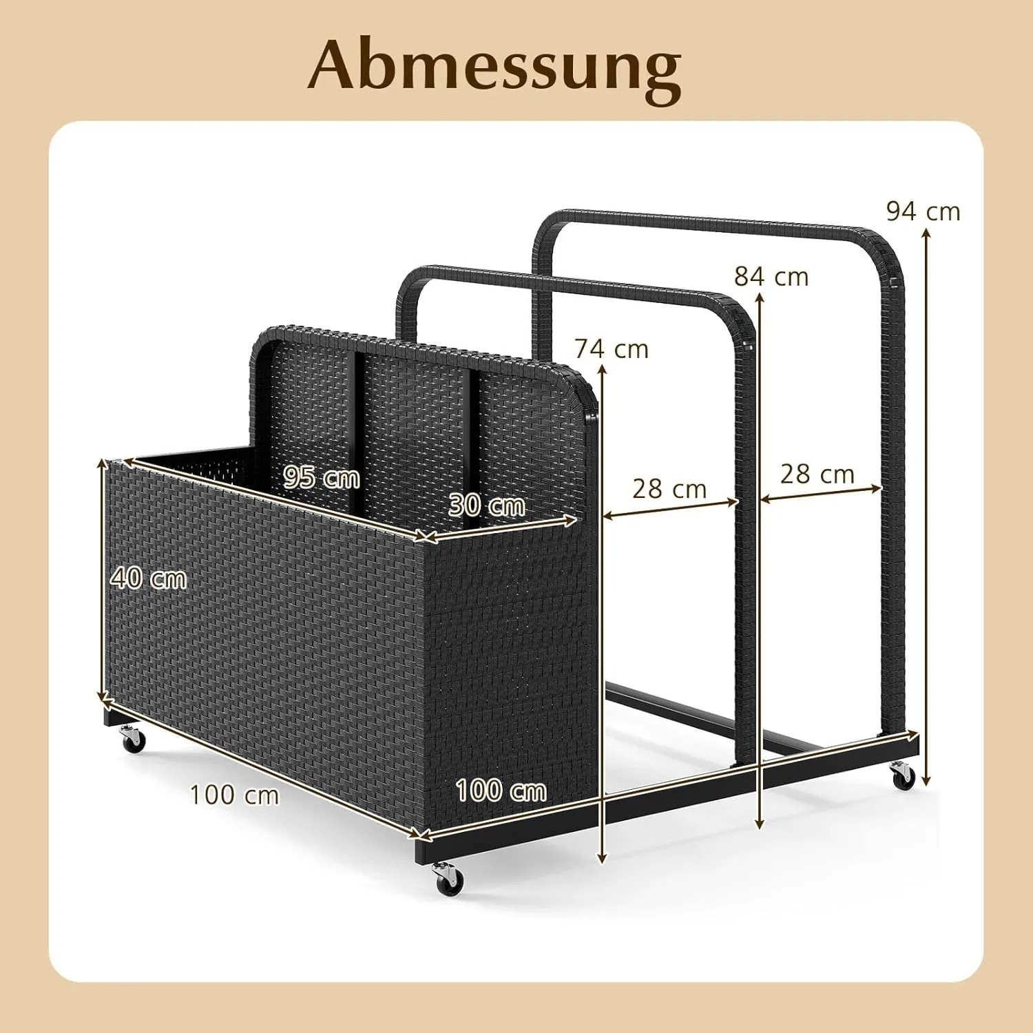 Costway Pool Aufbewahrungskorb mit Rollen Pe Rattan Schwarz_3