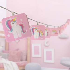 Dalber Lichterkette mit rosa Einhorn-Motiven für Kinderzimmer, 4m lang, LED.