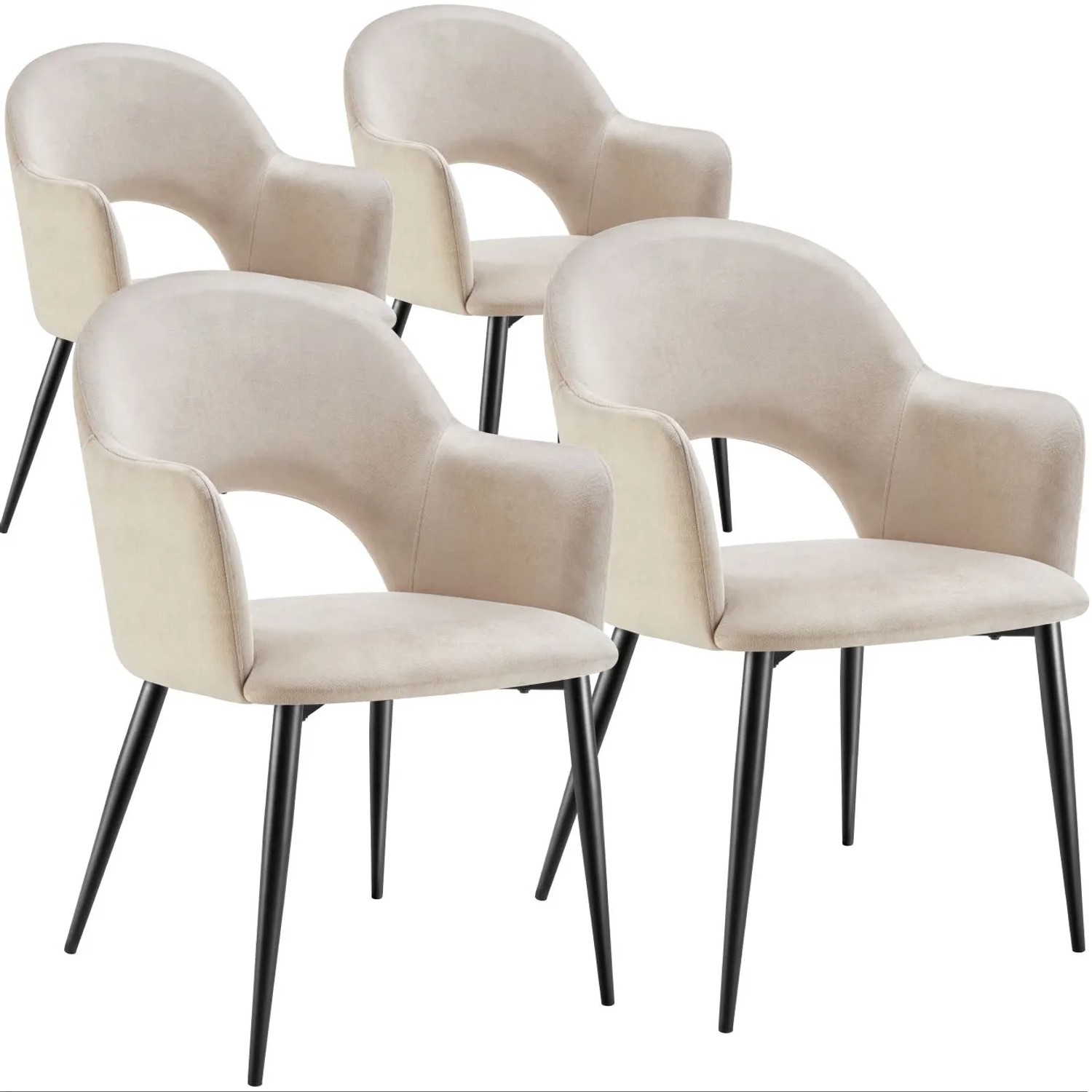 Tectake Armlehnstuhl Sachel In Samtoptik Gepolstert Durchgehende Lehne 4Er Set 61 50 X 57 X 87 50 Cm Creme