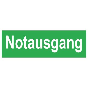Nachleuchtendes Notausgang Schild, 30x15cm, grün/weiß.