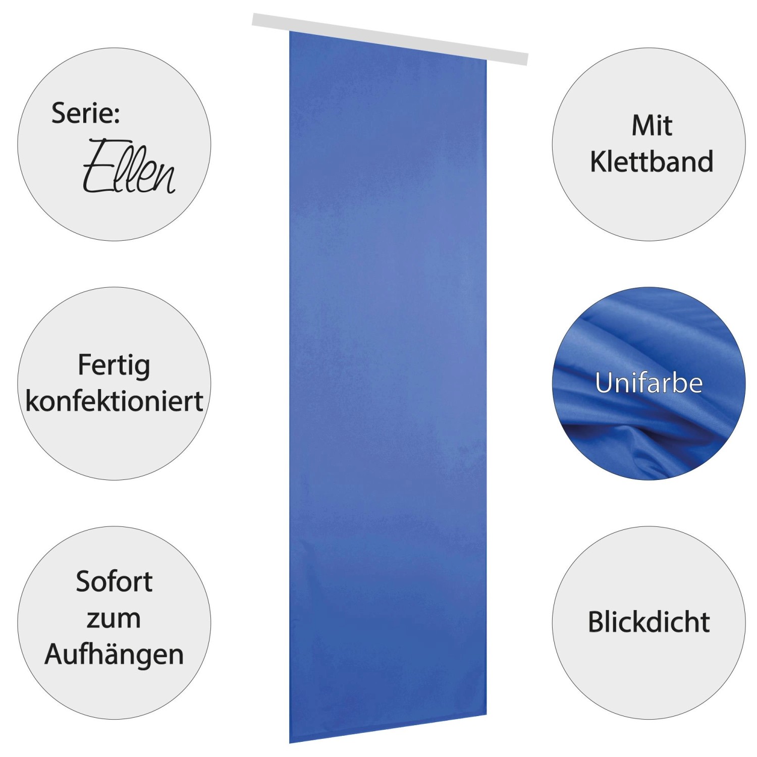 Blauer Bestgoodies Flächenvorhang Ellen, 3er-Pack, blickdicht und mit Klettband für Fenstervorhänge.