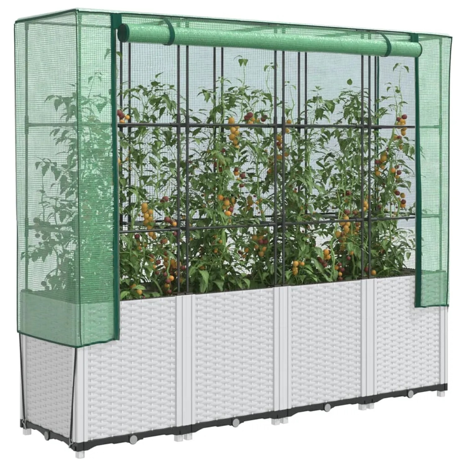 vidaXL Hochbeet mit Gewächshaus-Aufsatz in Rattan-Optik, 160x40x153 cm.
