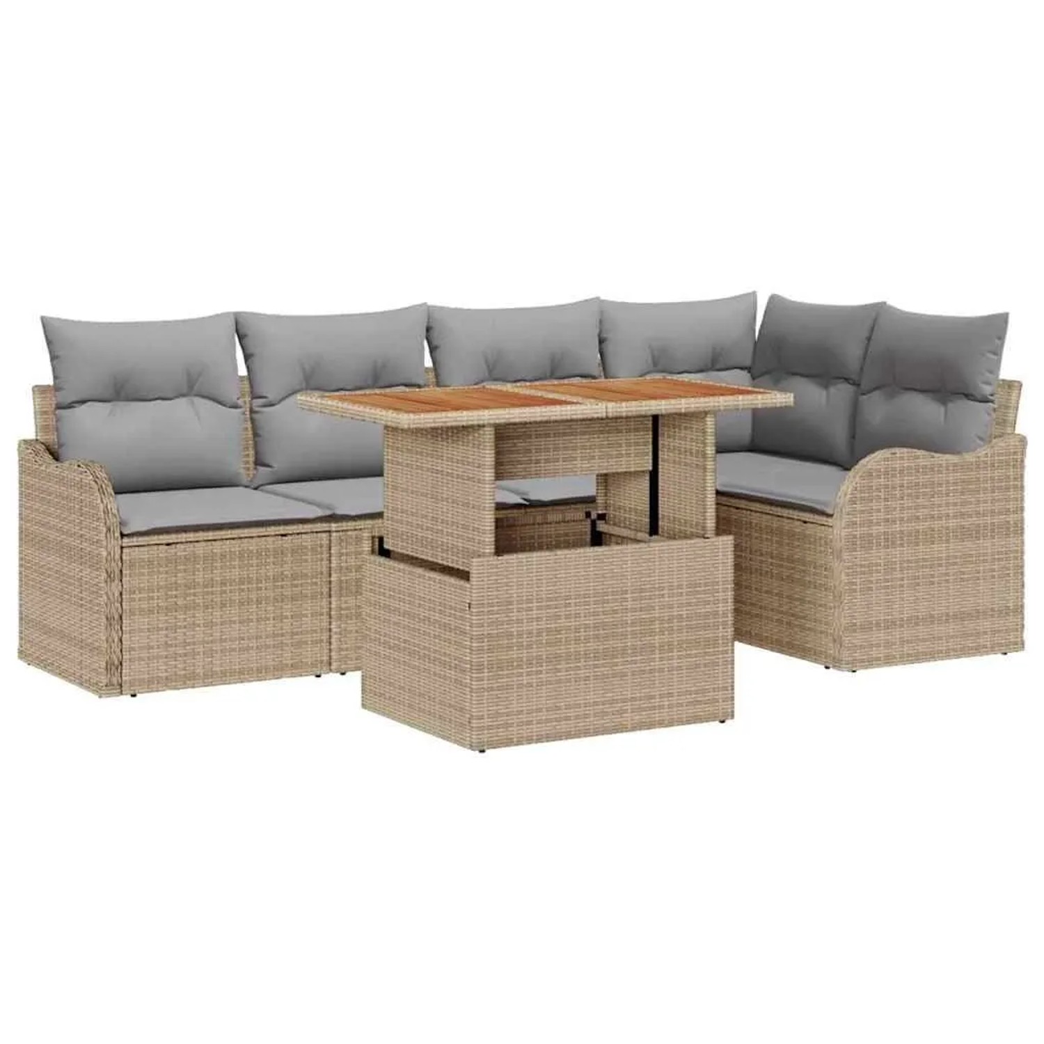 vidaXL Gartensofa-Set mit Kissen 6 Stk Beige und Hellgrau Poly-Rattan 3349461
