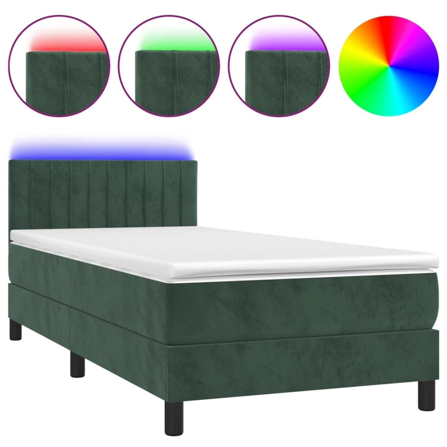 vidaXL Boxspringbett mit Matratze & LED Dunkelgrün 90x190 cm Samt 3134498 günstig online kaufen