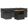 Schwarze 7-tlg. vidaXL Garten-Sofagarnitur aus Poly Rattan mit Tisch und Kissen.