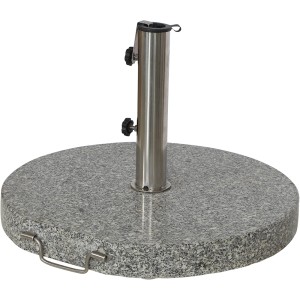 Siena Garden Schirmständer aus grauem Granit mit Edelstahlrohr und Fixierschrauben.