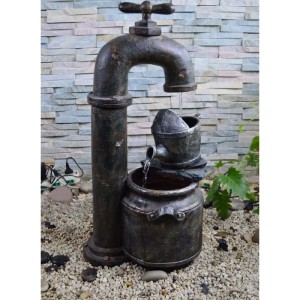 Braungrauer DELUKE Brunnen MARCEL aus Kunststoff, 74,5x28x41cm, Gartendeko.