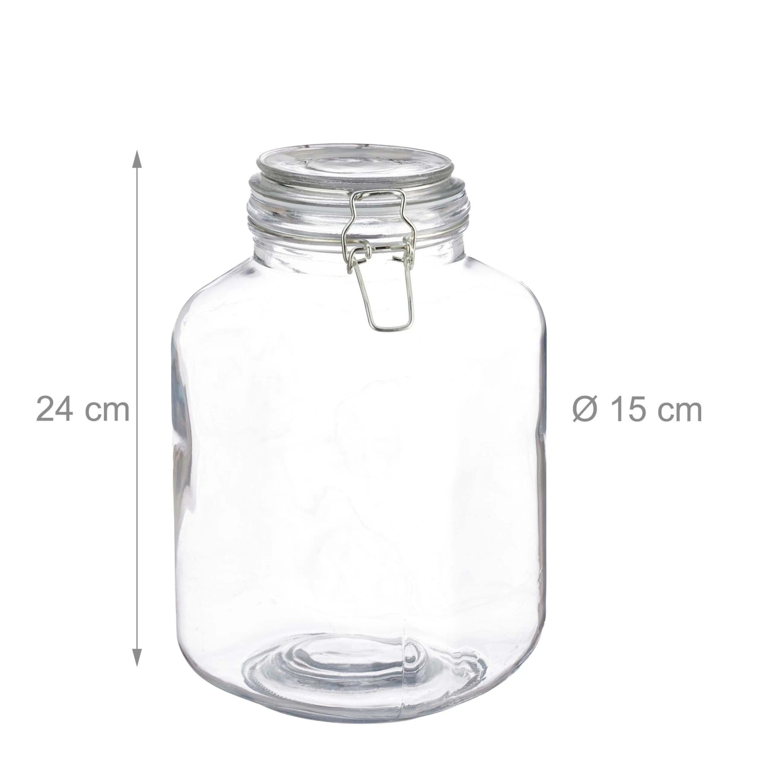 Transparentes Einmachglas mit Bügelverschluss, 2er Set, 24 cm hoch, 15 cm Ø. Ideal für Küche & Vorräte.