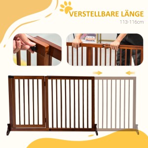 PawHut Absperrgitter mit Tür, braun, verstellbar von 113 bis 166 cm, für Hunde und Haustiere.